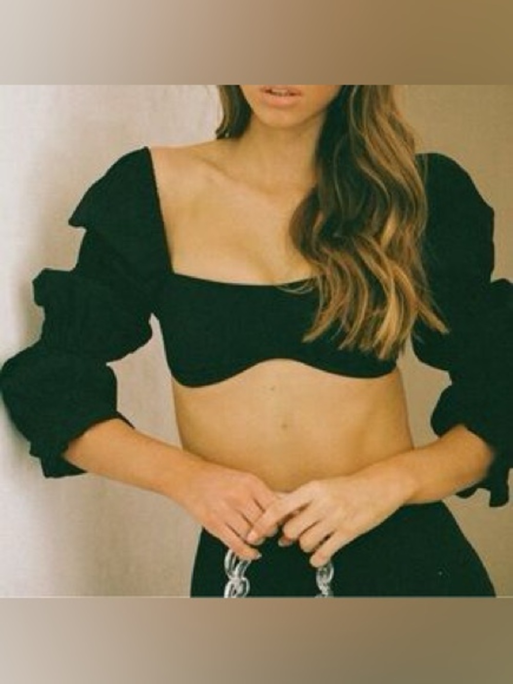 Sabo Skirt ‘Jade’ Black Puff-Sleeve Square Neck Crop Top